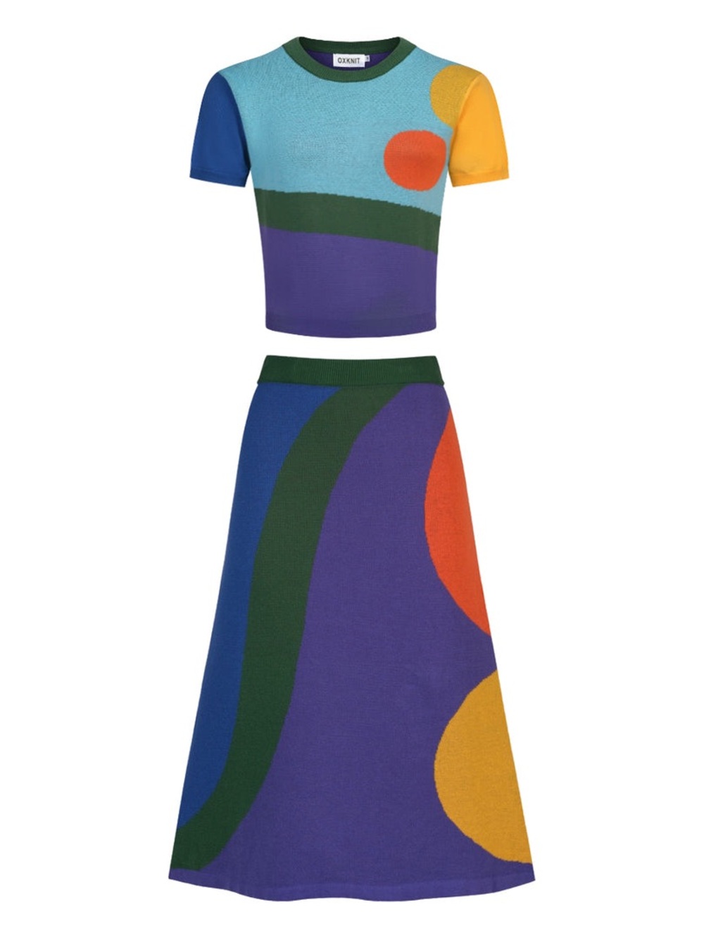 OxKnit WOMEN'S 70S ABSTRACT GEOMETRIC ART JACQUARD KNIT DRESS SET 2XL